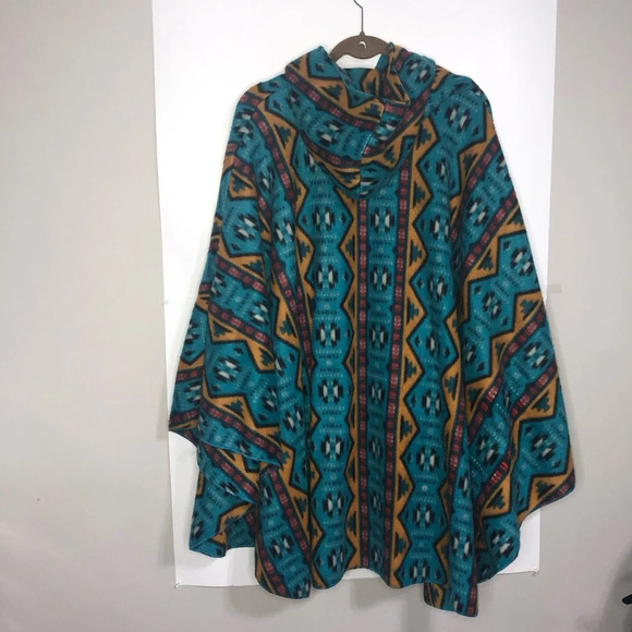 Arseno Poncho OS Hood Pockets Aztec Southwestern Blanket Cape Fleece Soft Warm - Picture 8 of 9